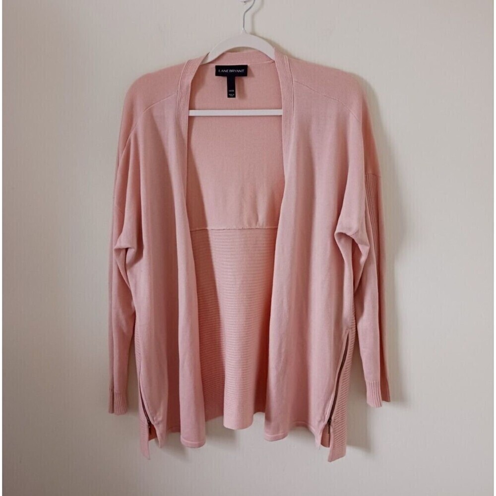 Lane Bryant Cardigan Sweater Open Front Side Zip Long‎ Sleeve Pink Size 14/16
